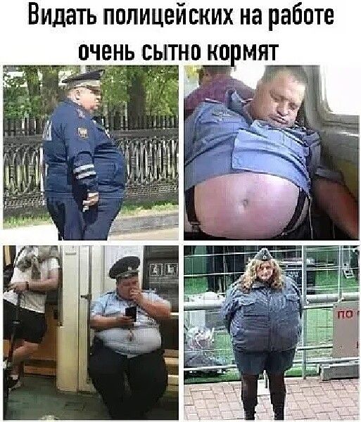 Видать полицейских на работе _ очень сытно но мят