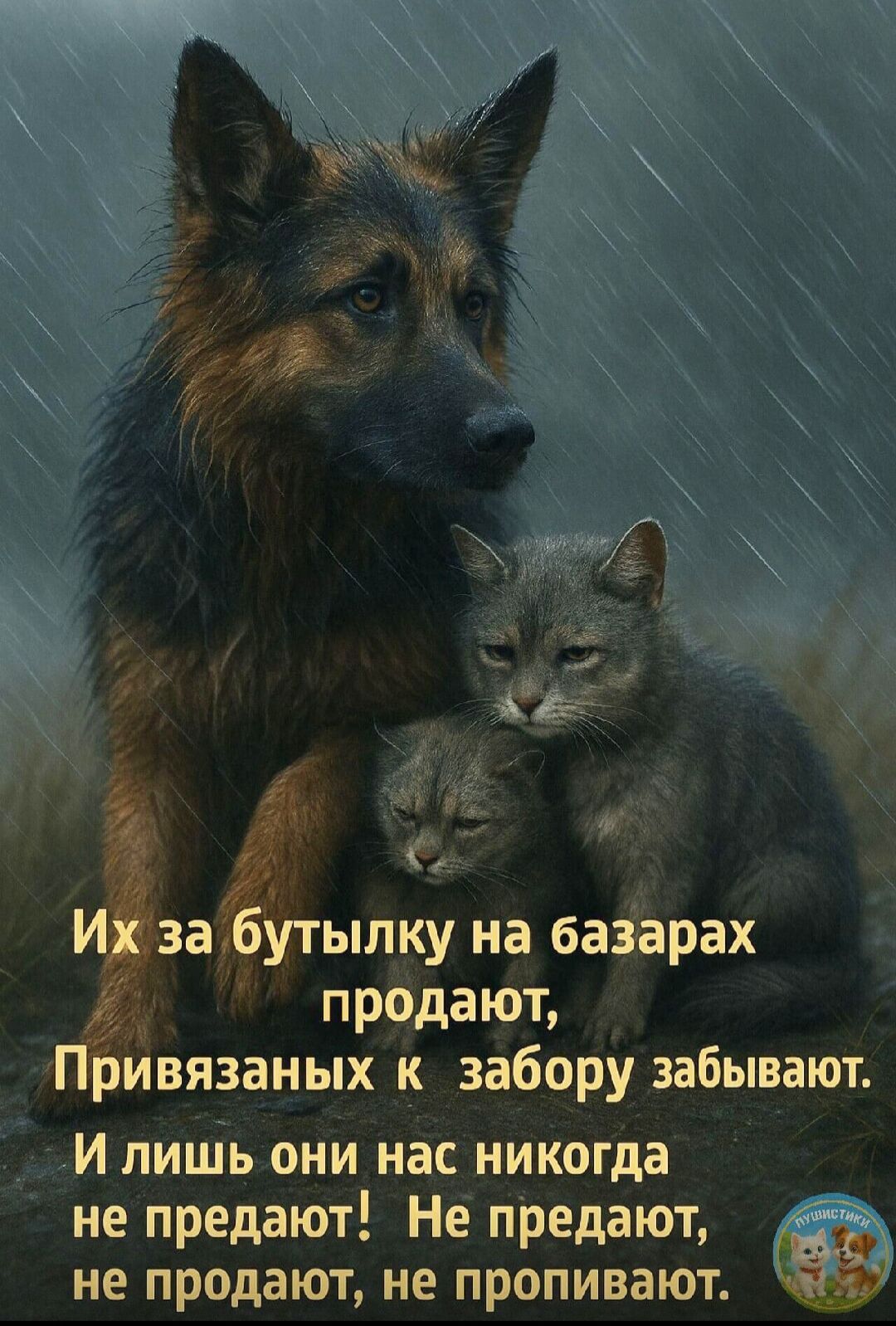 Их за бутылку на базарах продают, Привязанных к забору забывают. И лишь они нас никогда не предают! Не предают, не продают, не пропивают.