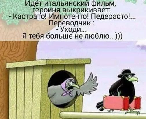 Идёт итальянский фильм героиня выкрикивает Кастрато Импотенто Педерасто Переводчик Уходи Я тебя больше не люблю