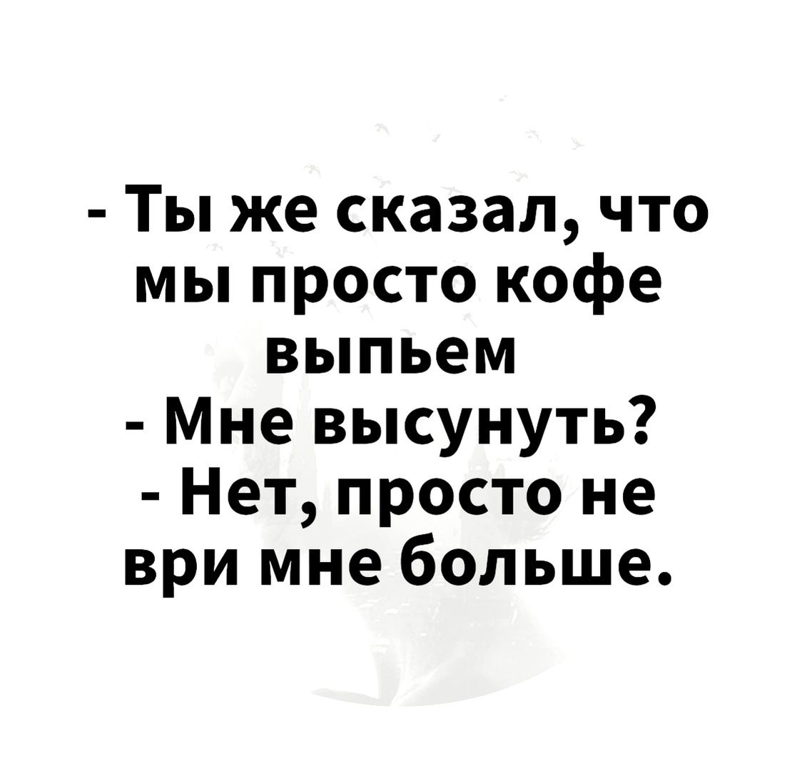 Ты же сказал что мы просто кофе выпьем Мне высунуть Нет просто не ври мне больше