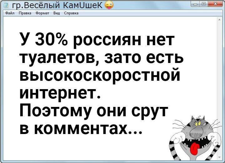 айгр Весёлый КамЦшеКО аааааааааааааааааааааа У 30 россиян нет туалетов зато есть высокоскоростной интернет Поэтому они срут в комментах _ і 1
