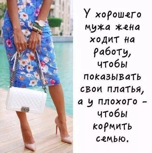 У хоРошего мужа миа ходит На Работу ЧТобы покцзывать свои платья а у плохого ЧТобы кормить семью