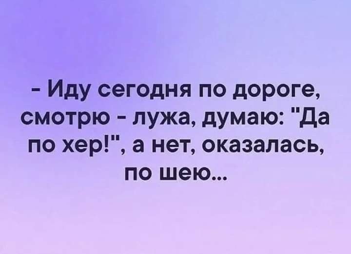 Иду сегодня по дороге смотрю лужа думаю да по хер а нет оказалась по шею