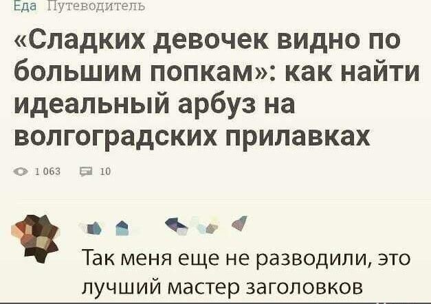 «Сладких девочек видно по большим попкам»: как найти идеальный арбуз на волгоградских прилавках
Так меня еще не разводили, это лучший мастер заголовков