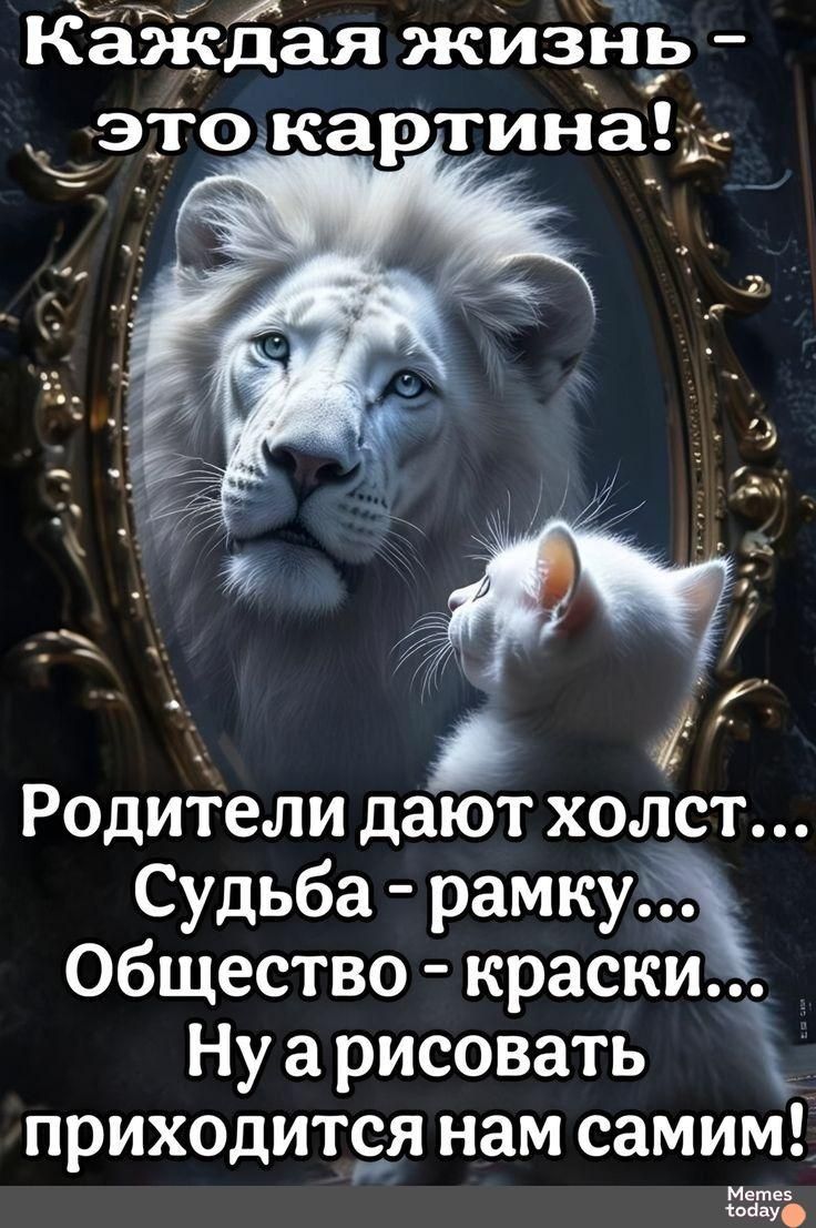 Каждая жизнь - это картина!
Родители дают холст...
Судьба - рамку...
Общество - краски...
Ну а рисовать приходится нам самим!