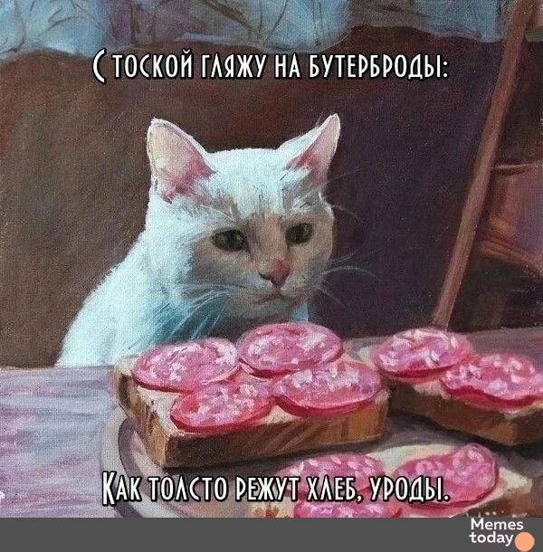 С тоской гляжу на бутербоды: Как толсто режут хлеб, уроды.