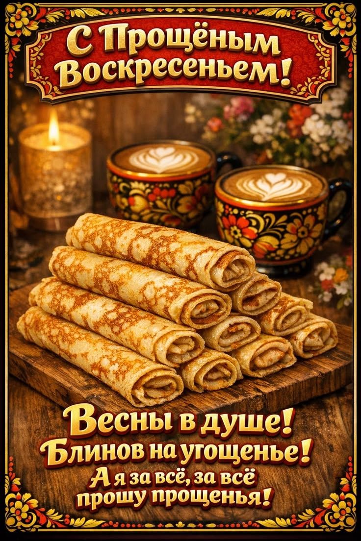 С Прощённым Воскресеньем! Весны в душе! Блинов на угощенье! А я за всё, прошу прощенья!