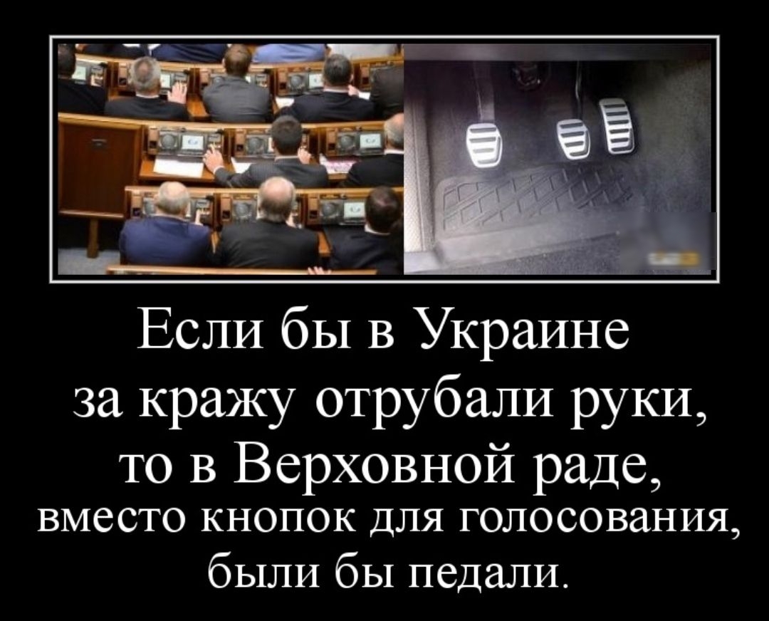 Если бы В Украине за кражу отрубали руки то в Верховной раде ВМЗСТО КНОПОК ДЛЯ ГОЛОСОВЗНИЯ были бы педали
