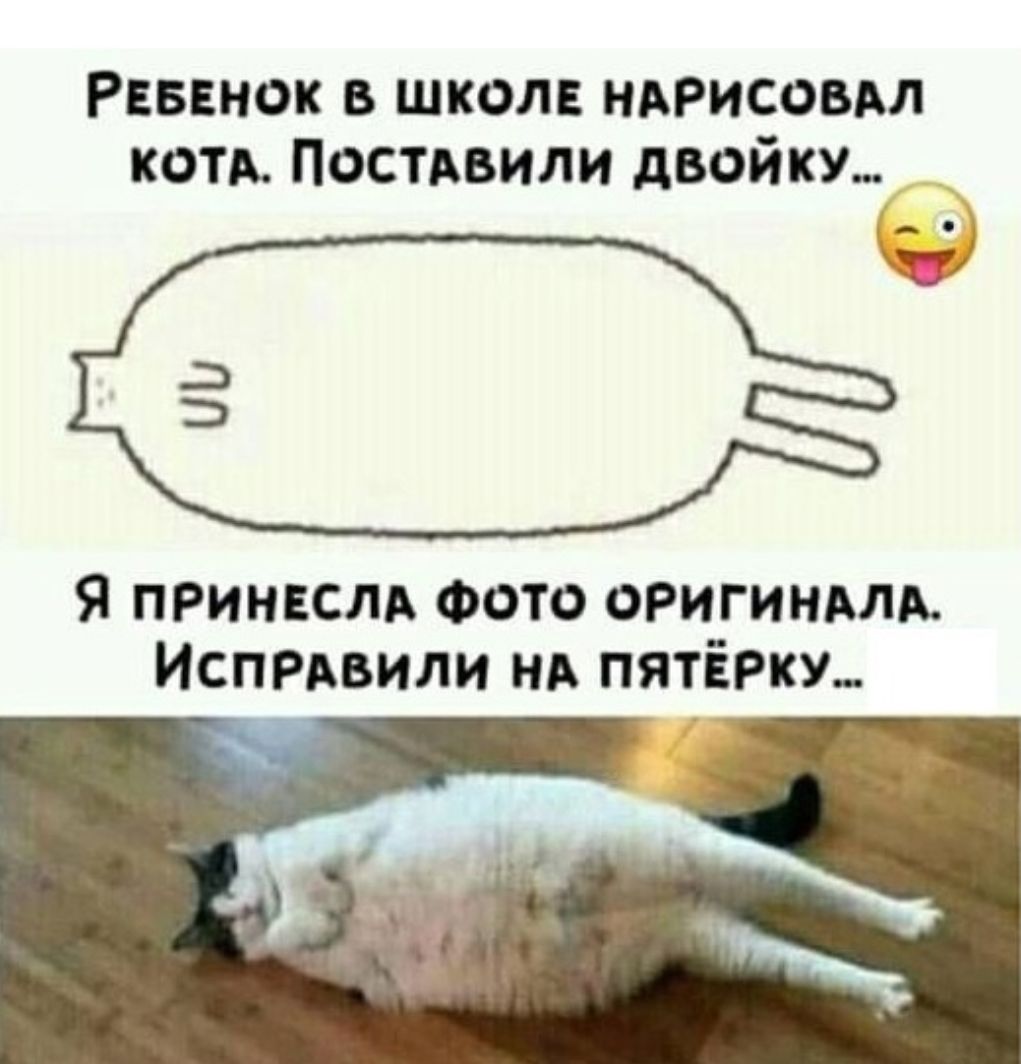 Ребенок в школе нарисовал кота. Поставили двойку...  Я принесла фото оригинала. Исправили на пятёрку...
