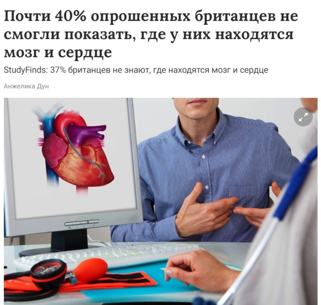 Почти 40 опрошенных британцев не смогли показать где у них находятся мозг и сердце эаугпщз зтц бришныен не знаю ше наш и с