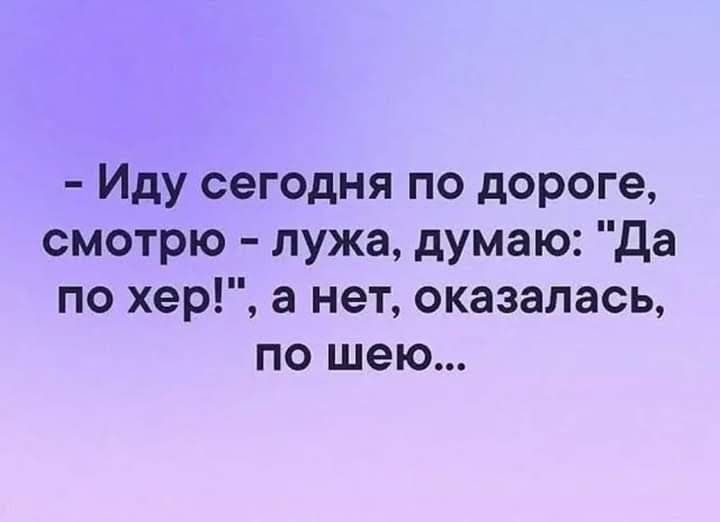 Иду сегодня по дороге смотрю лужа думаю Да по хер а нет оказалась по шею