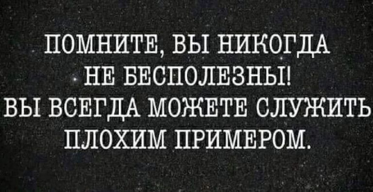 ПОМНИТЕ ВЫ НИКОГДА НЕ БЕСПОЛЕЗНЫ ВЫ ВСЕГДА МОЖЕТЕ СЛУЖИТЬ ПЛОХИМ ПРИМЕРОМ