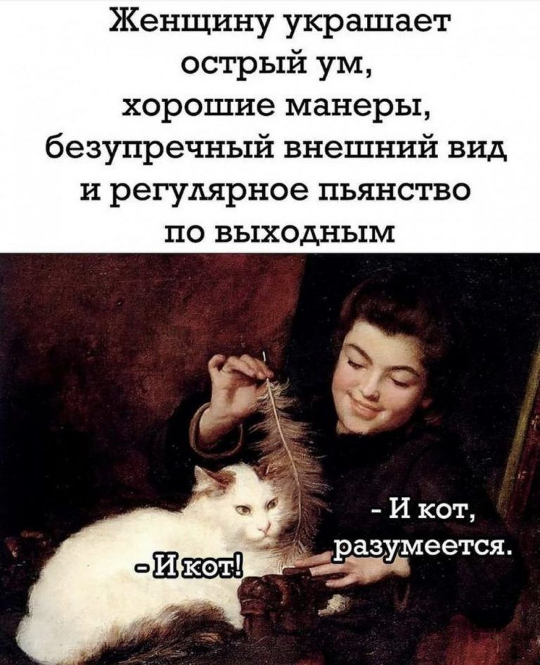 Женщину украшает острый ум хорошие манеры безупречный внешний вид и регулярное пьянство ПО ВЕЫХОДНЫБМ И кот азумеется