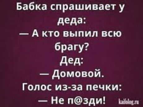 Бабка спрашивает у деда А кто выпил всю брагу дед домовой Голос из за печки Не пзди ш
