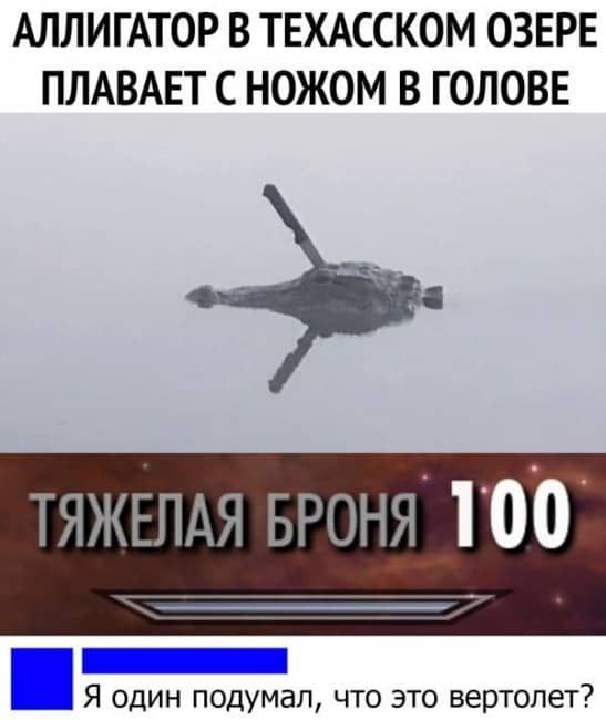 АЛЛИГАТОР В ТЕХАССКОМ ОЗЕРЕ ПЛАВАЕТ С НОЖОМ В ГОЛОВЕ ТЯЖЕЛАЯ БРОНЯ 100 Я один подумал что это вертолет