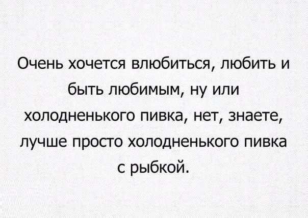 Очень хочется влюбиться любить и быть любимым ну или хоподненького пивка нет знаете лучше просто хоподненького пивка с рыбкой
