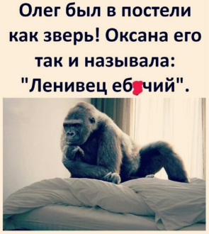 Олег был в постели как зверь Оксана его так и называла Ленивец еб чий