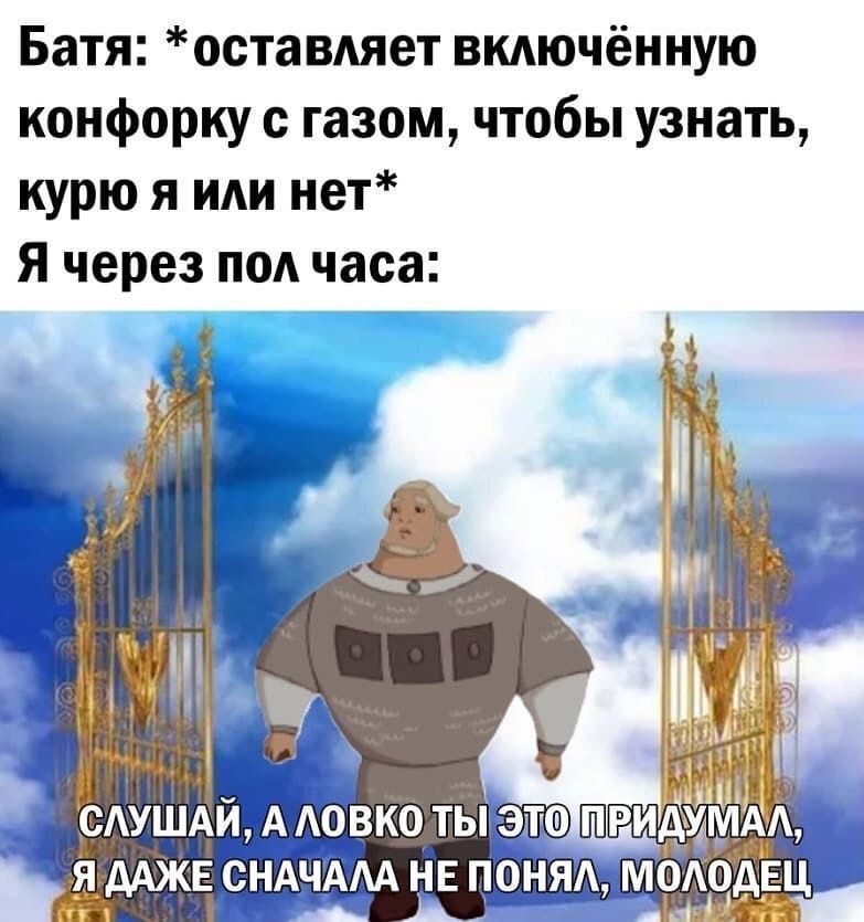Батя оставдяет вмючённую конфорку с газом чтобы узнать курю я или нет Я через по часа САУЩАЙ А Аовко ты _ я дАжЕснАч АА поня моъцдвц