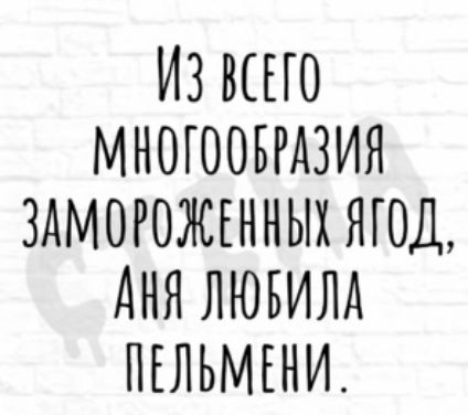 ИЗ ВСЕГО МНОГООБРАЗИЯ ЗАМОРОЖЕННЫХ ЯГОД АНЯ ЛЮБИЛА ПЕЛЬМЕНИ