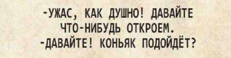 УЖАС КАК ДУШНО ДАВАЙТЕ ЧТ_0 НИБУДЬ ОТКРОЕМ_ __ ДАВАИТЕ КОНЬЯК ПОДОИДЕТ