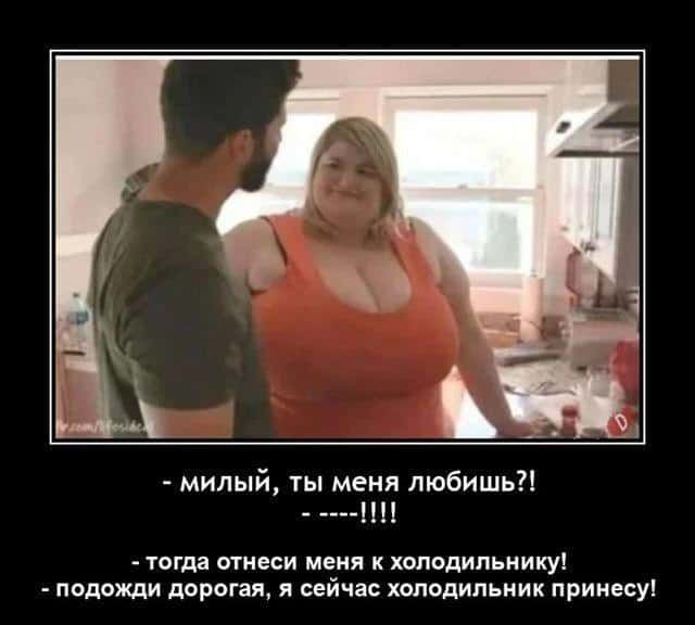 милый ты меня любишь ТОГДЗ ОТНЕСИ МЕНЯ К ХОПОДИЛЬНИКУ ПОДОЯЩИ дорогая Я сейчас ХОЛОДИЛЬНИК принесу