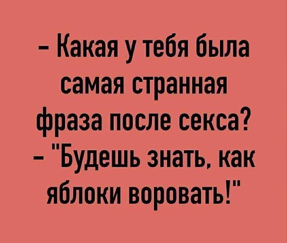 Какая у тебя была самая странная фраза после секса Будешь знать как яблоки воровать