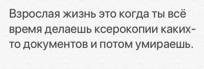 Взрослая жизнь это когда ты всё время делаешь ксерокопии каких то документов и потом умираешь