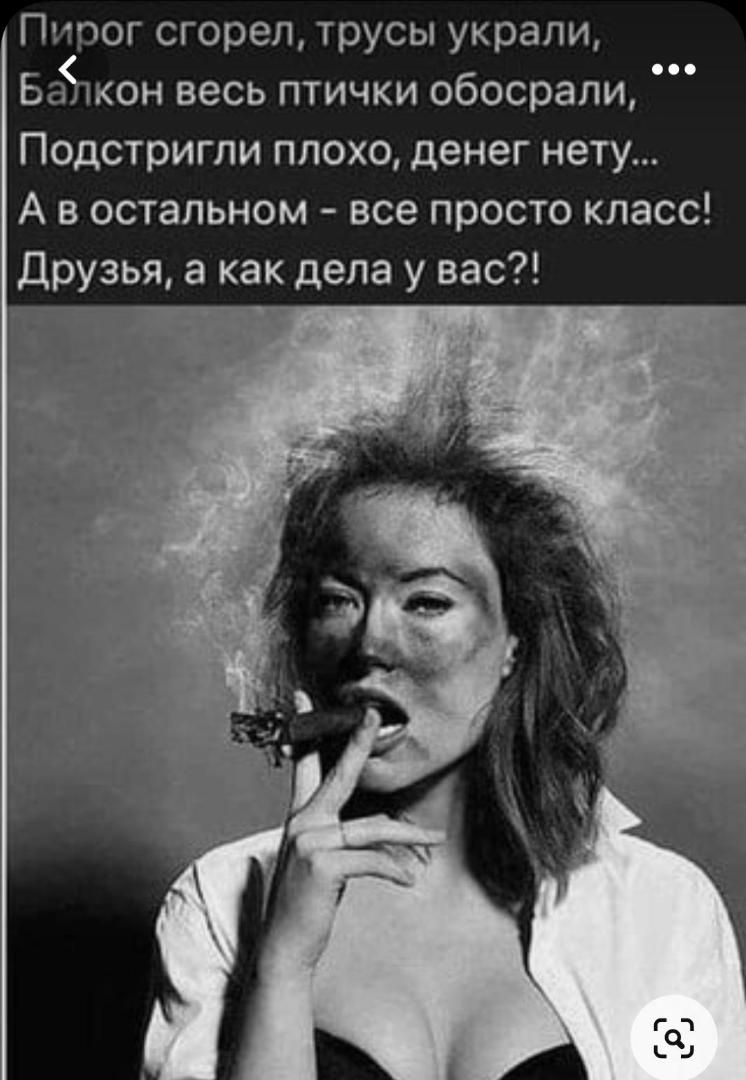 Пирог сгорел трусы украли Бёчкон весь птички обосрапи Подстригпи плохо денег нету А в остальном все просто класс друзья а как дела у вас