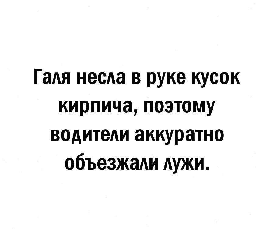 Гадя несла в руке кусок кирпича поэтому водители аккуратно объезжади АУЖИ