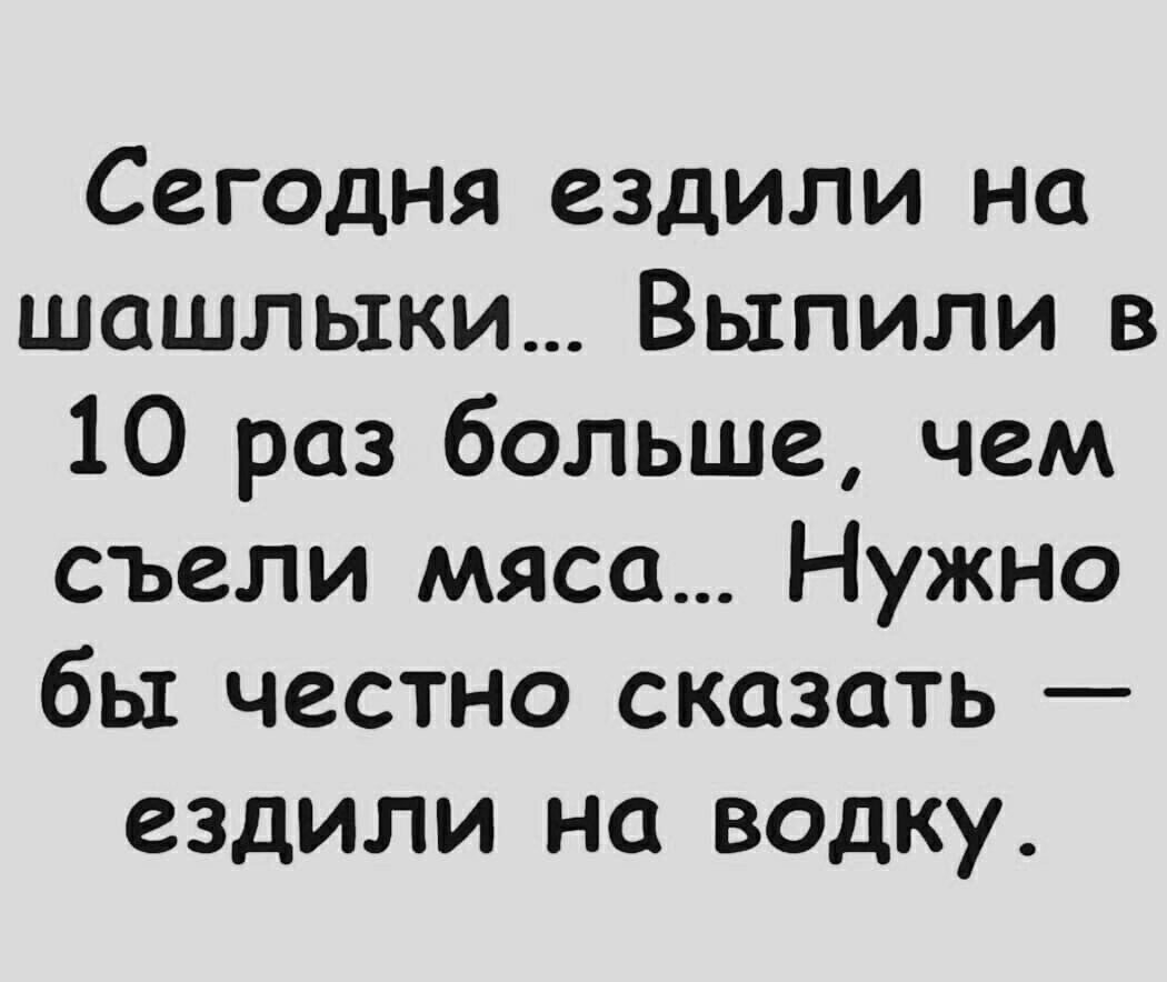Сегодня ездили на шашлыки Выпили в 10 раз больше чем съели мяса Нужно бы честно сказать ездили на водку