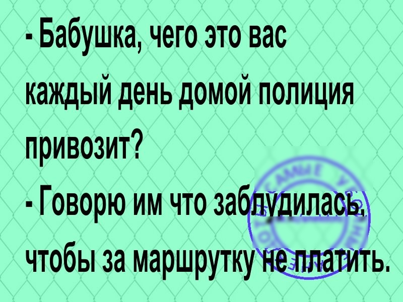 Бабушка чего это вас каждый день домой полиция привозит Говорю им что заЧнудиласщ чтобы за маршруткупщдшть