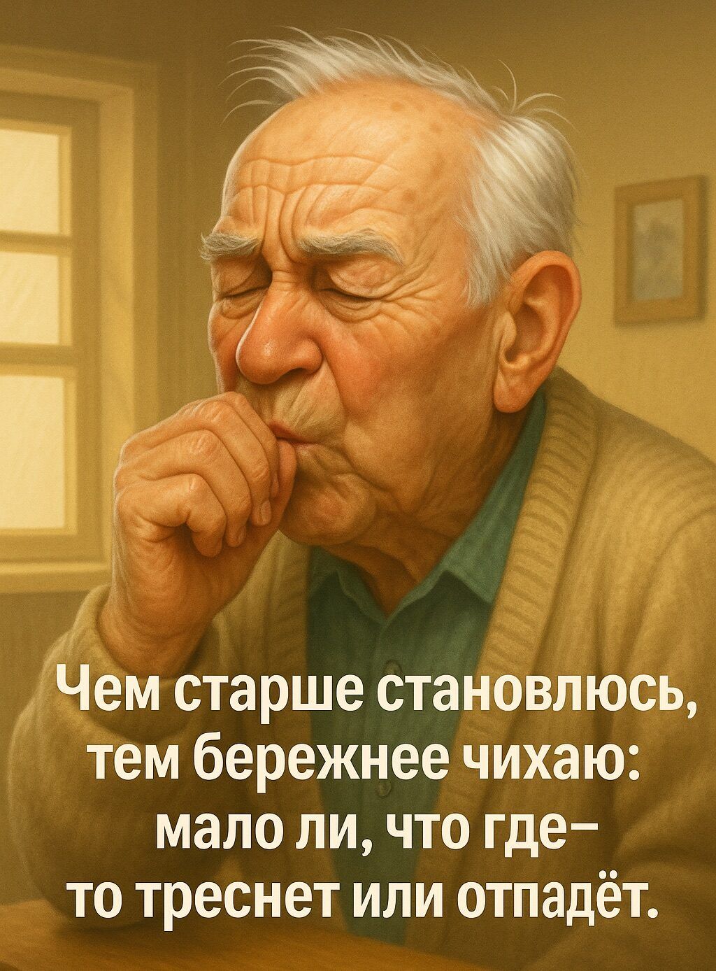 Чем старше становлюсь, тем бережнее чихаю: мало ли, что где–то треснет или отпадёт.