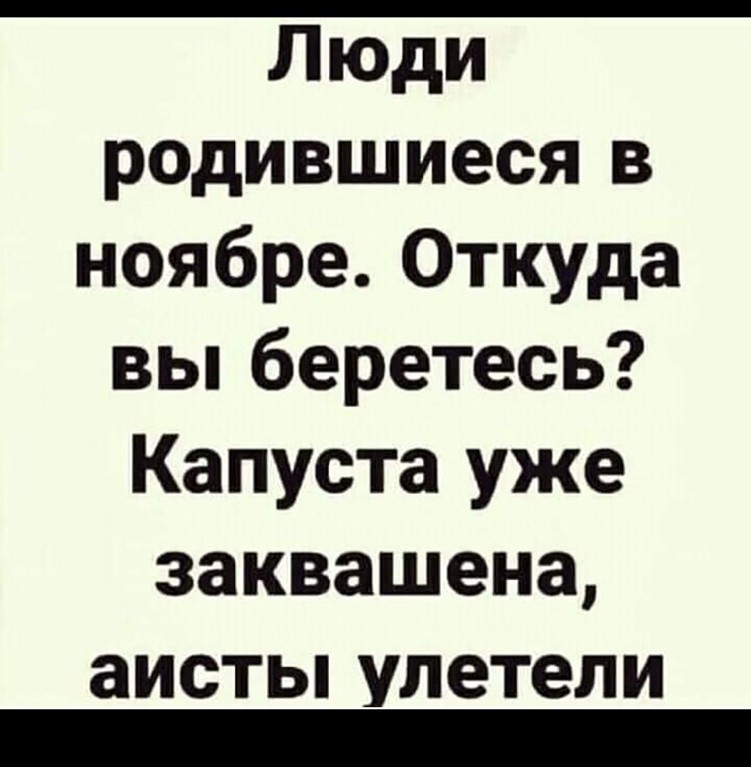Люди родившиеся в ноябре0ткуда вьпберетесь Капуста уже заквашена аистьпулетели _
