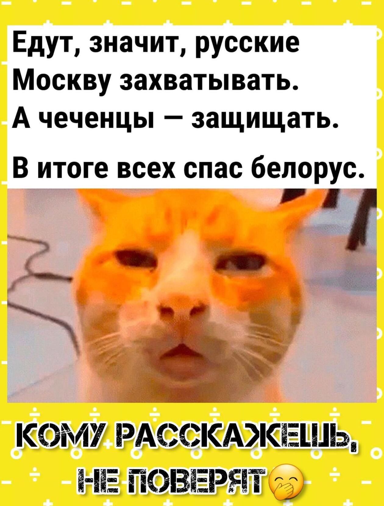 Едут значит русские Москву захватывать А чеченцы защищать В итоге всех спас белорус _ _о А КОМУ РАССКАИСЕШЬ НЕ ПОВЕРЯТ