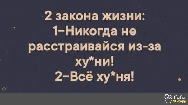 2 закона жизни 1 Никогда не расстраивайся из за хуни 2 Всё хуня сыгы Ме СЯ