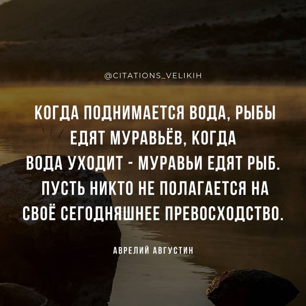 СіТАТіОМ_ЕЦКН КОГДА ПОДНИМАЕТОЯ ВОДА РЫБЫ ЕДЯТ МУРАВЬЁВ КОГДА ВОДА УХОДИТ МУРАВЬИ ЕДЯТ РЫБ ПУОТЬ НИКТО НЕ ПОЛАГАЕТОЯ НА СВОЁ ОЕГОДНЯШНЕЕ ПРЕВООХОДОТВО АВРЕЛИИ НГУОТИН
