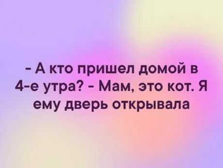 А кто пришел домой в 4 е утра Мам это кот Я ему дверь открывала