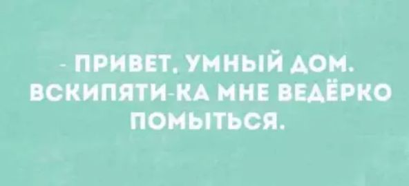 ПРИВЕТ, УМНЫЙ ДОМ. ВСКИПЯТИ-КА МНЕ ВЕДЁРКО ПОМЫТЬСЯ.