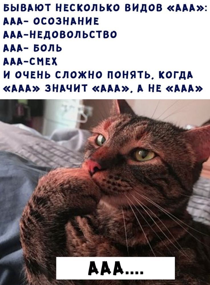 БЫВАЮТ НЕСКОЛЬКО ВИДОВ ААА ААА осозНАНИЕ ААА НЕДОВОЛЬСТВО ААА Боль ААА СМЕХ и ОЧЕНЬ сложно понять КОГДА ААА ЗНАЧИТ ААА А НЕ ААА