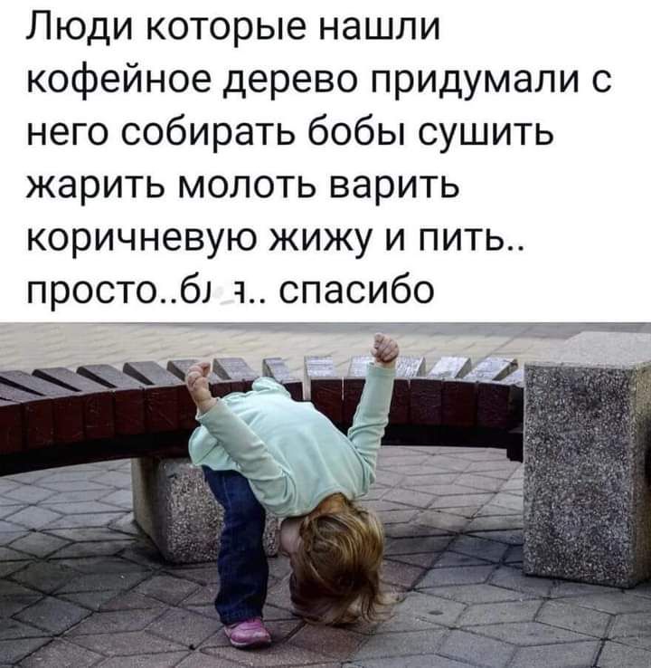 Люди которые нашли кофейное дерево придумали с него собирать бобы сушить жарить молоть варить коричневую жижу и пить простоб ч спасибо _ тт
