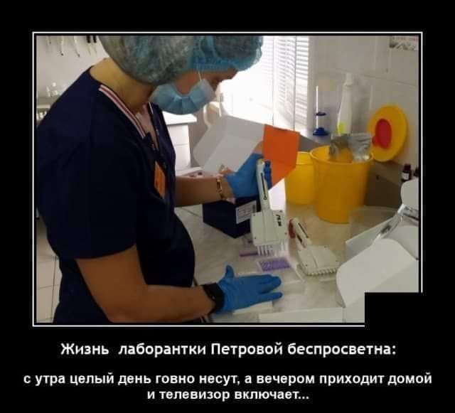 Жизнь лаборантки Петровой беспросветна утра целый динь говно несут а вечером приходит домой И ТЕЛЕВИЗОР ЕШШДВТ