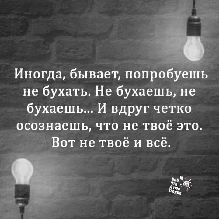 Иногда бывает попробуешь не бухать Не бухаешь не бухаешь И вдруг четко осознаешь что не твоё это Вот не твоё и всё