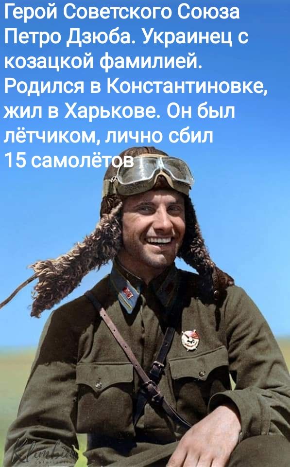 Герой Советского Союза Петро дэюба Украинец с козацкой фамилией Родился в Константиновке жил в Харькове Он был лётчиком лично сбил