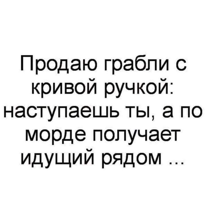 Продаю грабли с кривой ручкой наотупаешь ты а по морде получает идущий рядом