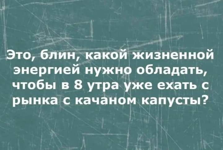 Это блин какой жизненной энергией нужно обладать чтобы в 8 утра уже ехать с рынка с качаном капусты