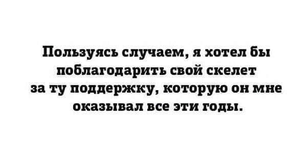 Пользуясь случаем котел Бы поблагодарить свой скелет за ту поддержку которую он мне оказывал все эти годы