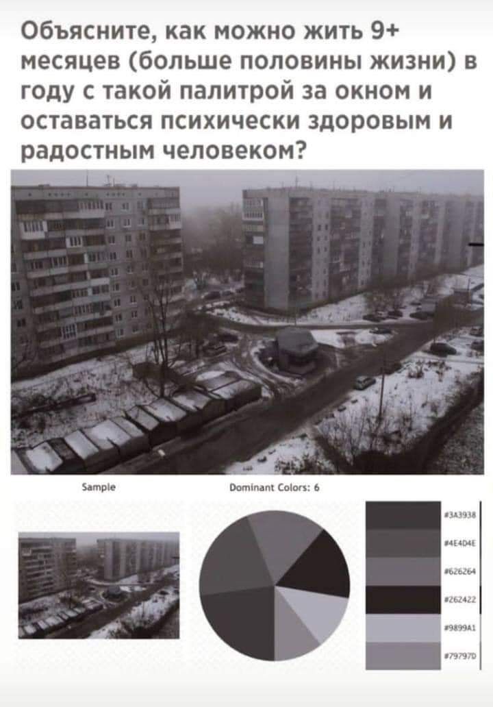 Объясните как можно жить 9 месяцев больше половины жизни в году с такой палитрой за окном и оставаться психически здоровым и радостным человеком ь н