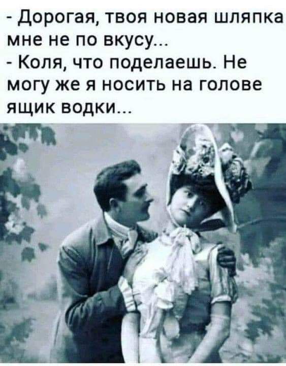 Дорогая твоя новая шляпка мне не по вкусу Коля что поделаешь Не могу же я носить на голове ящик водки