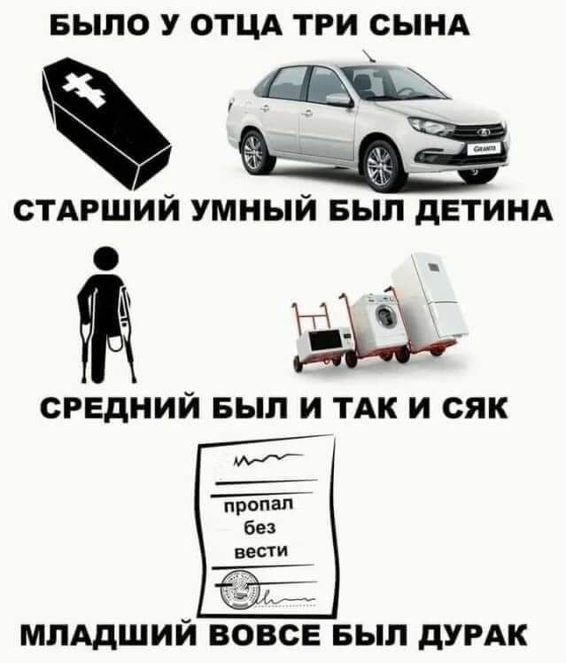 БЫЛО У ОТЦА ТРИ СЫНА СТАРШИЙ УМНЫЙ БЫЛ дЕТИНА СРЕДНИЙ БЫЛ И ТАК И СЯК млАдший вовсе выл дУРАК