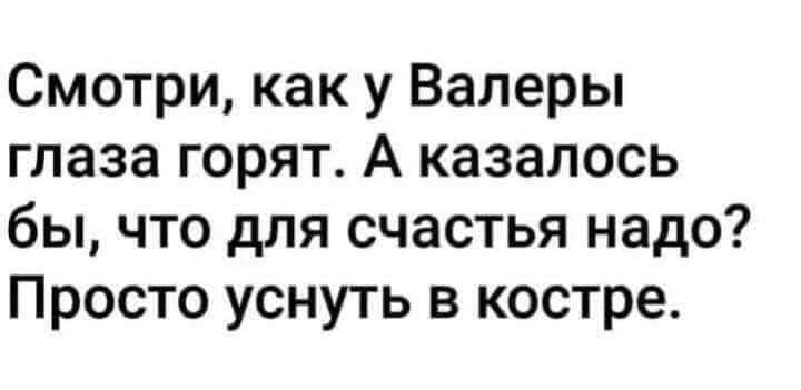 Смотри как у Валеры глаза горят А казалось бы что для счастья надо Просто уснуть в костре